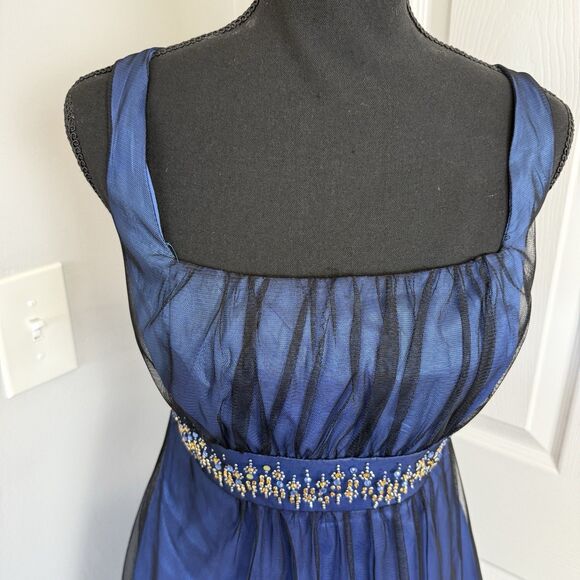 Vtg Y2K Babydoll Dress 11/12 Blue Black Mesh Bead Rhinestone Fairy Goth Whimsy - Picture 2 of 13
